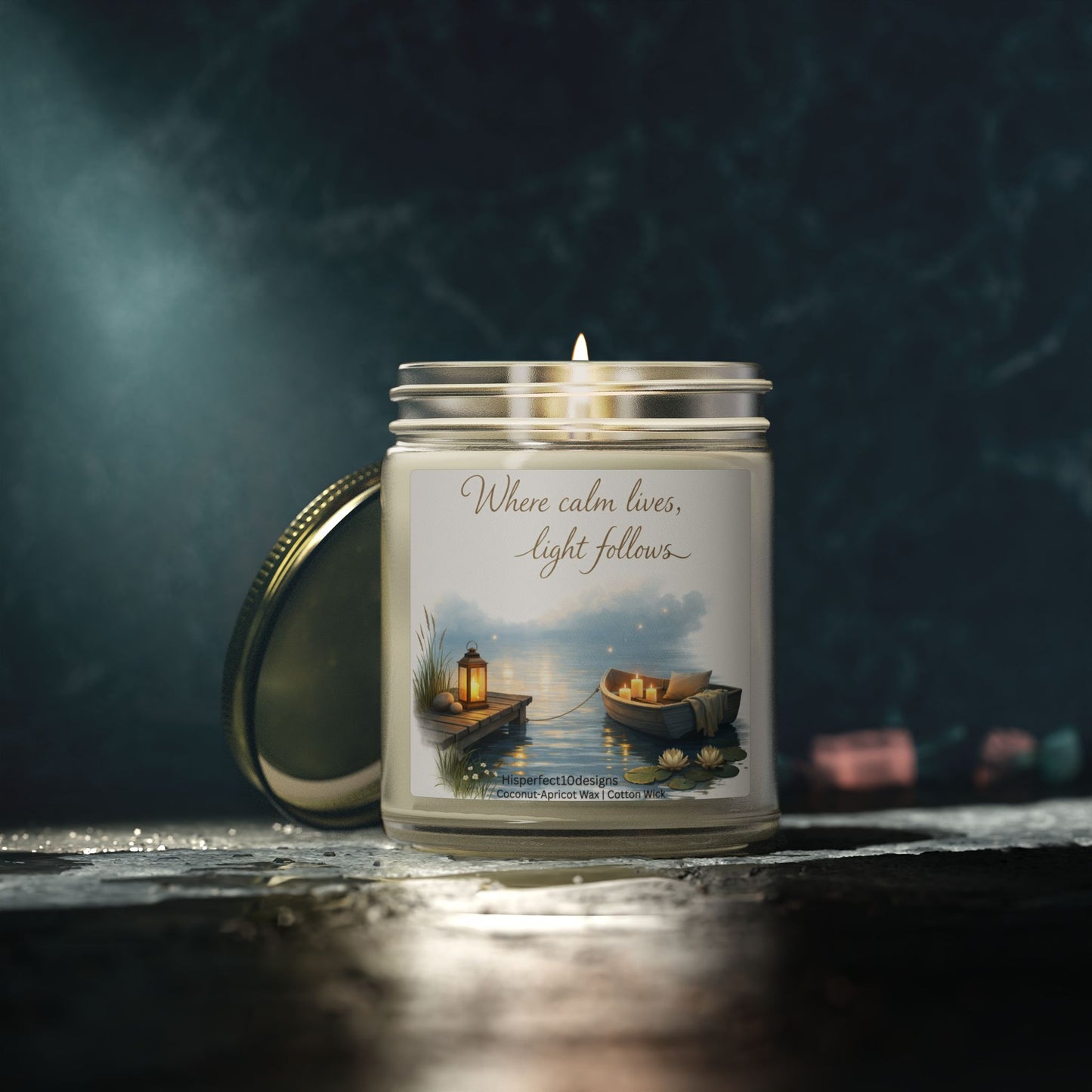 Scented Candle — Coconut Apricot Wax, "Where calm lives, light follows" (9oz)