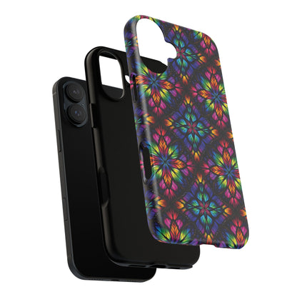iPhone 16 and 17 - Stained Glass Kaleidoscope Tough Phone Case — Colorful Floral Protective Cover