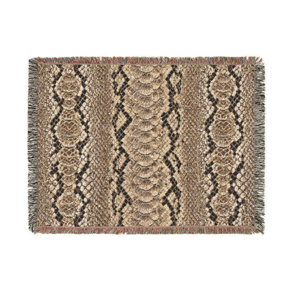 Woven Blanket — Neutral Snake Skin Pattern Throw for Living Room, Boho Farmhouse Decor