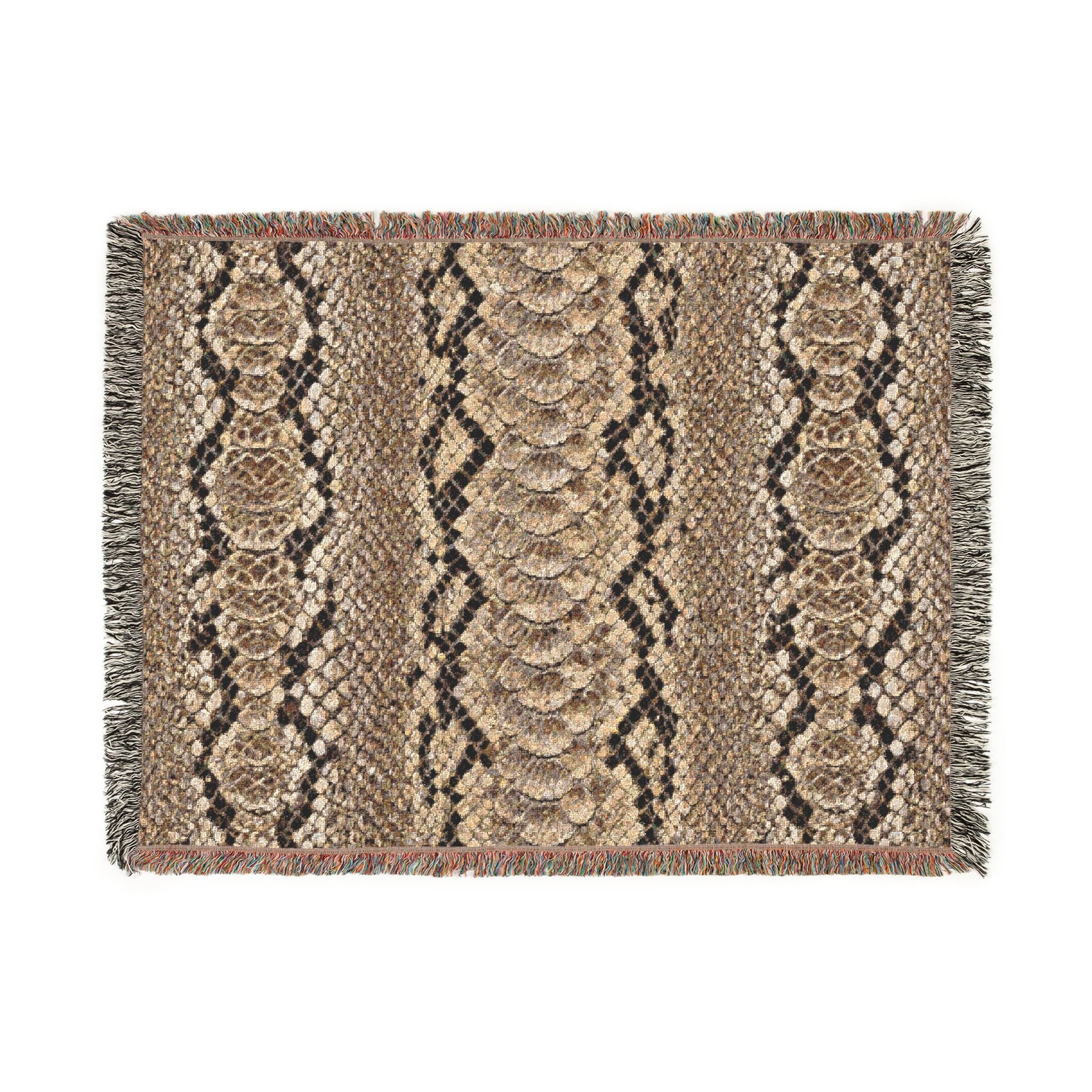 Woven Blanket — Neutral Snake Skin Pattern Throw for Living Room, Boho Farmhouse Decor