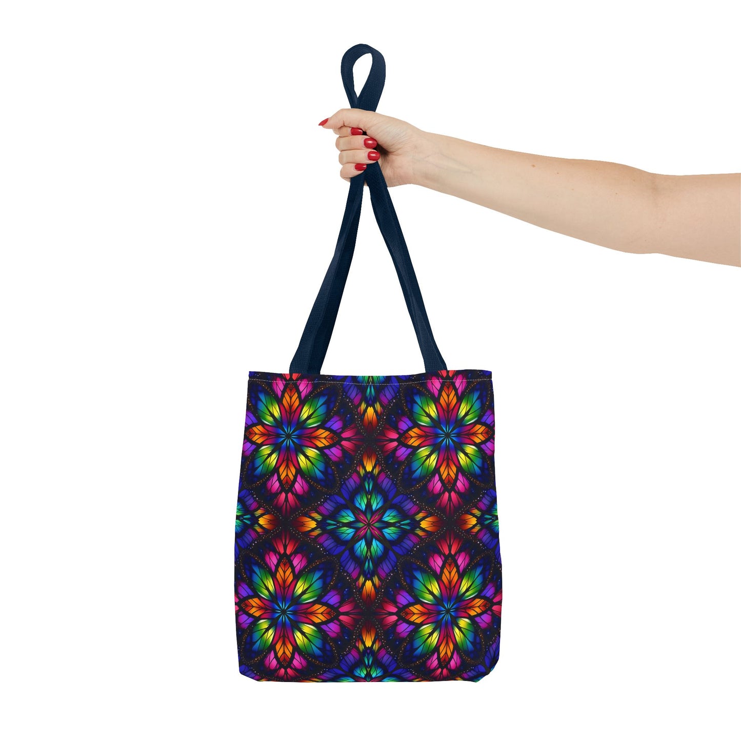 Kaleidoscope Floral Tote Bag — Vibrant Rainbow Boho All-Over Print