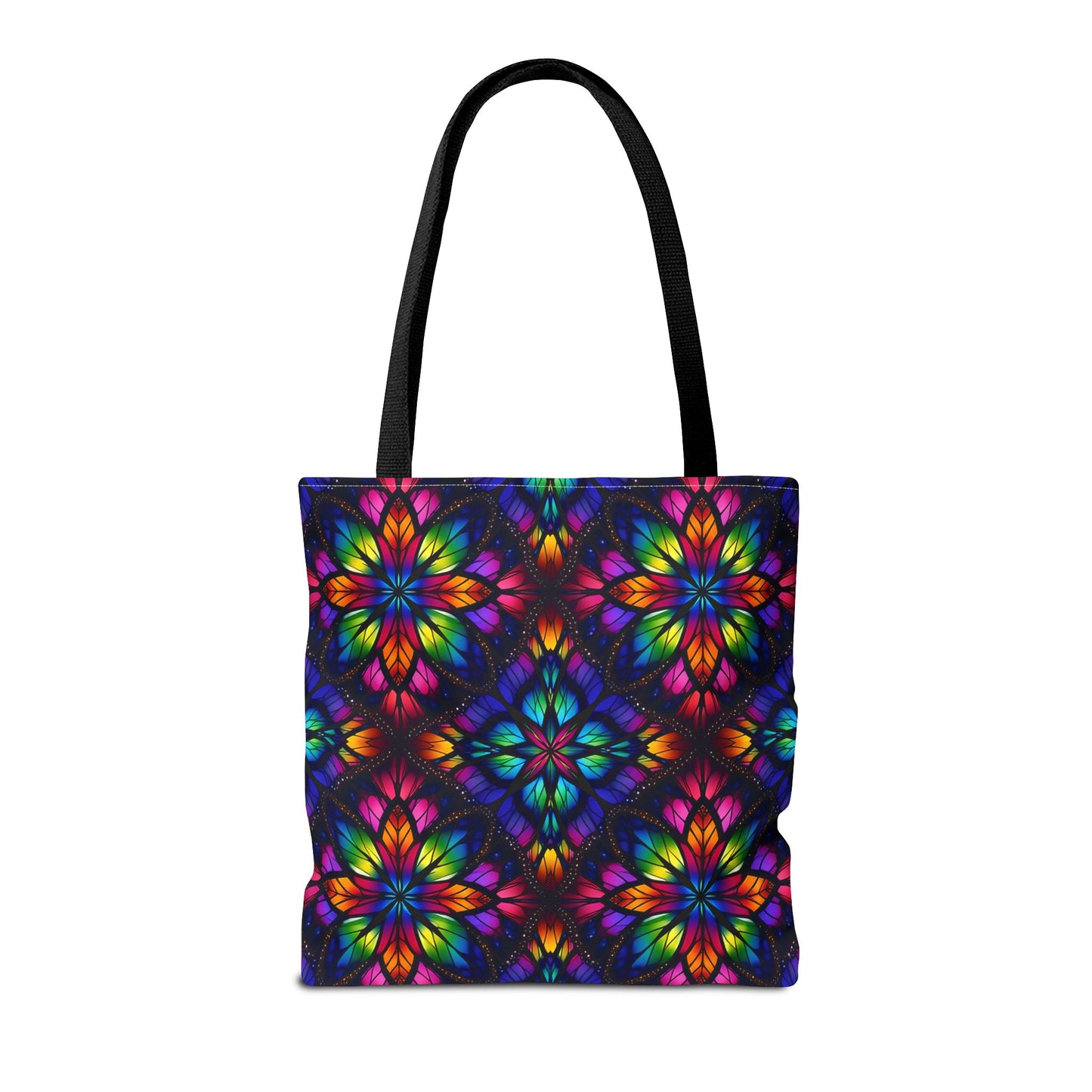 Kaleidoscope Floral Tote Bag — Vibrant Rainbow Boho All-Over Print