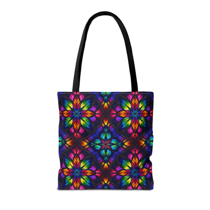 Kaleidoscope Floral Tote Bag — Vibrant Rainbow Boho All-Over Print