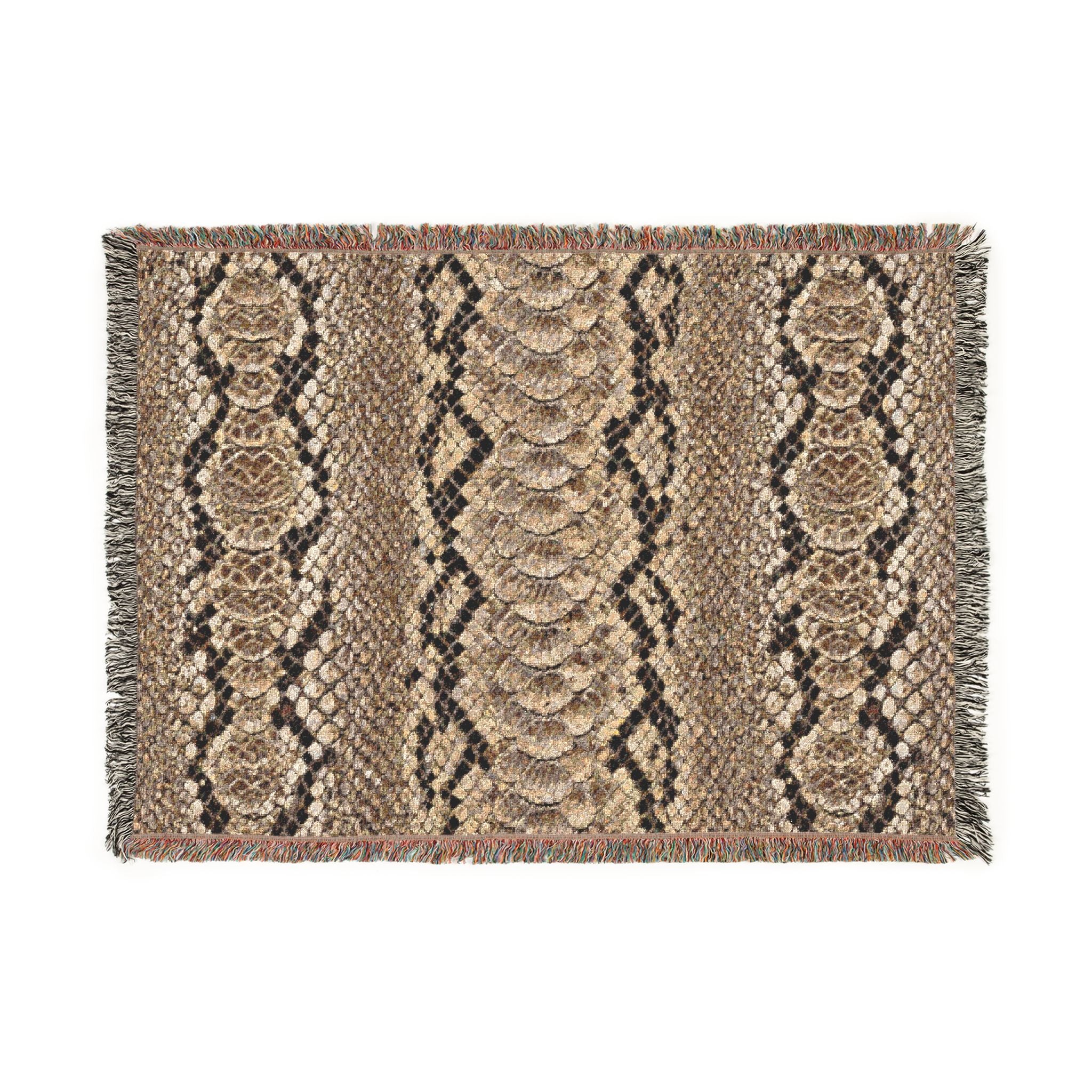 Woven Blanket — Neutral Snake Skin Pattern Throw for Living Room, Boho Farmhouse Decor