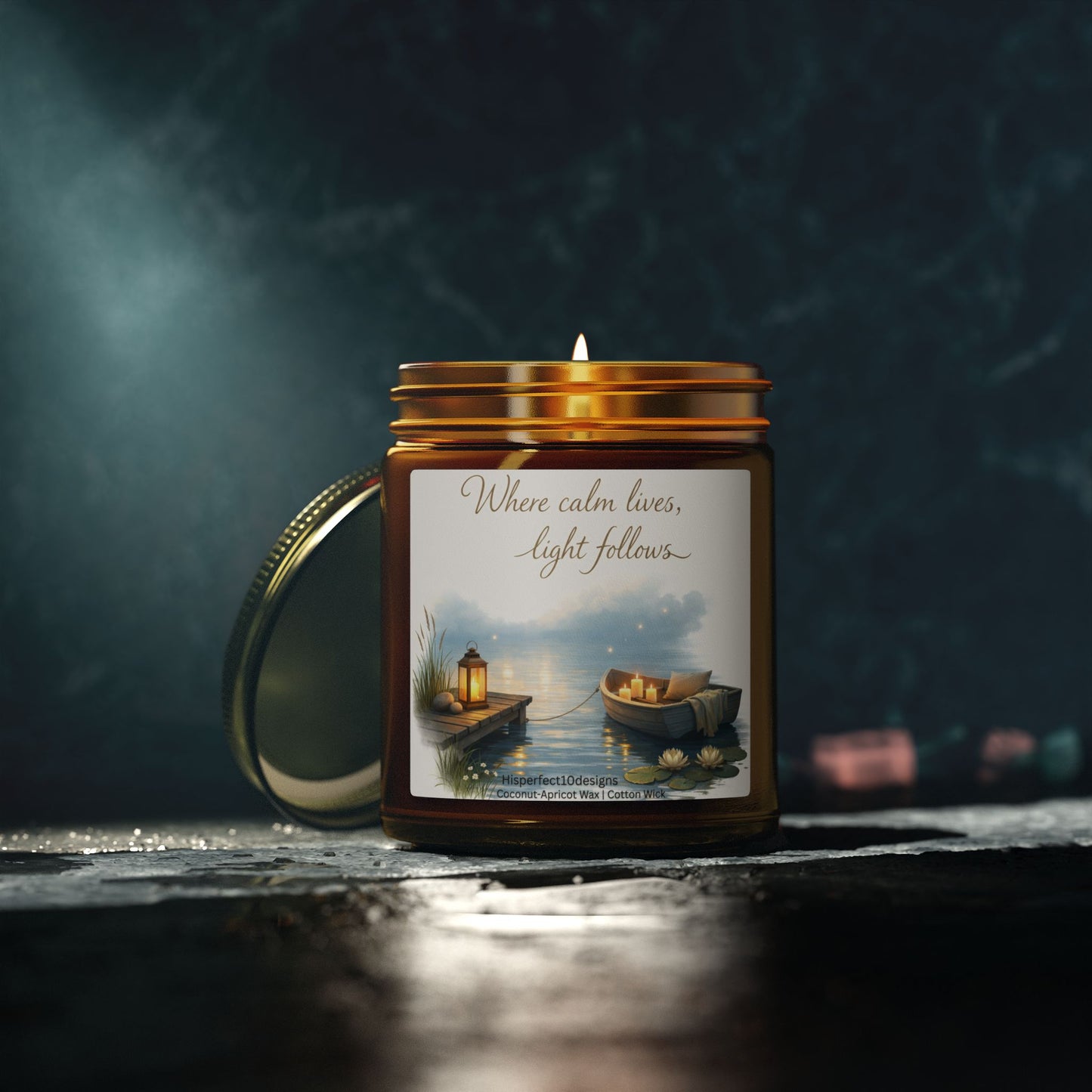 Scented Candle —  Coconut Apricot Wax, "Where calm lives, light follows" (9oz)