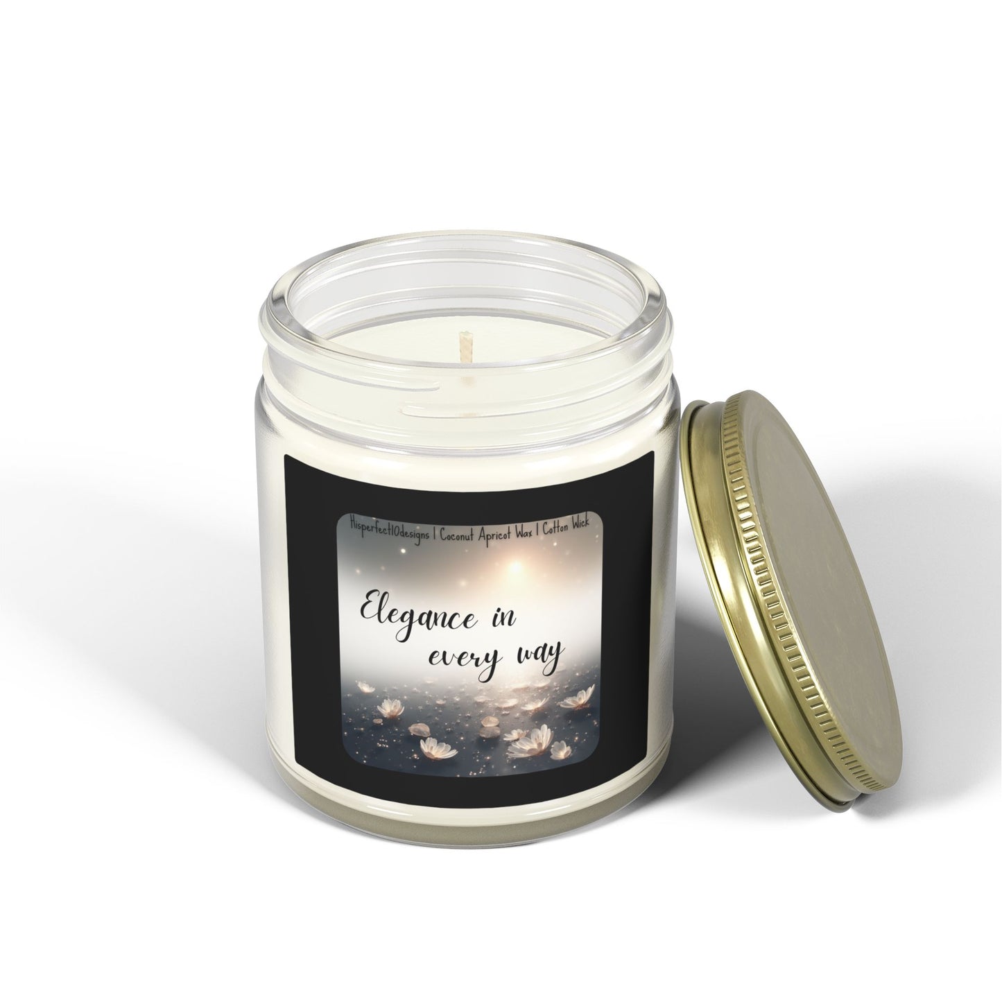 Scented Candle — Coconut Apricot Wax, "Elegance in every way" (9oz)