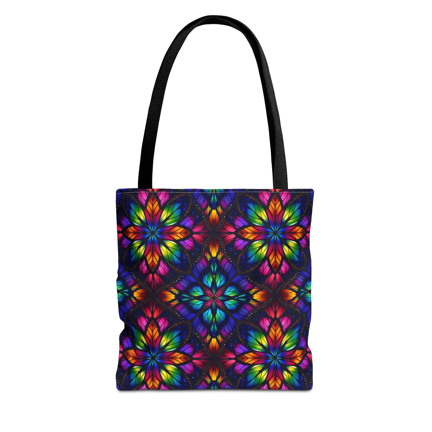 Kaleidoscope Floral Tote Bag — Vibrant Rainbow Boho All-Over Print
