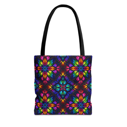 Kaleidoscope Floral Tote Bag — Vibrant Rainbow Boho All-Over Print