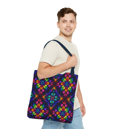 Kaleidoscope Floral Tote Bag — Vibrant Rainbow Boho All-Over Print