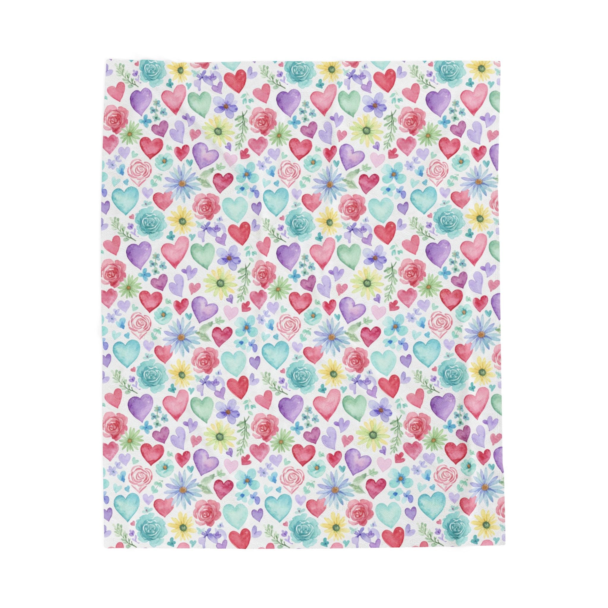 Heart Watercolor Velveteen Plush Blanket — Cozy Pastel Hearts Throw