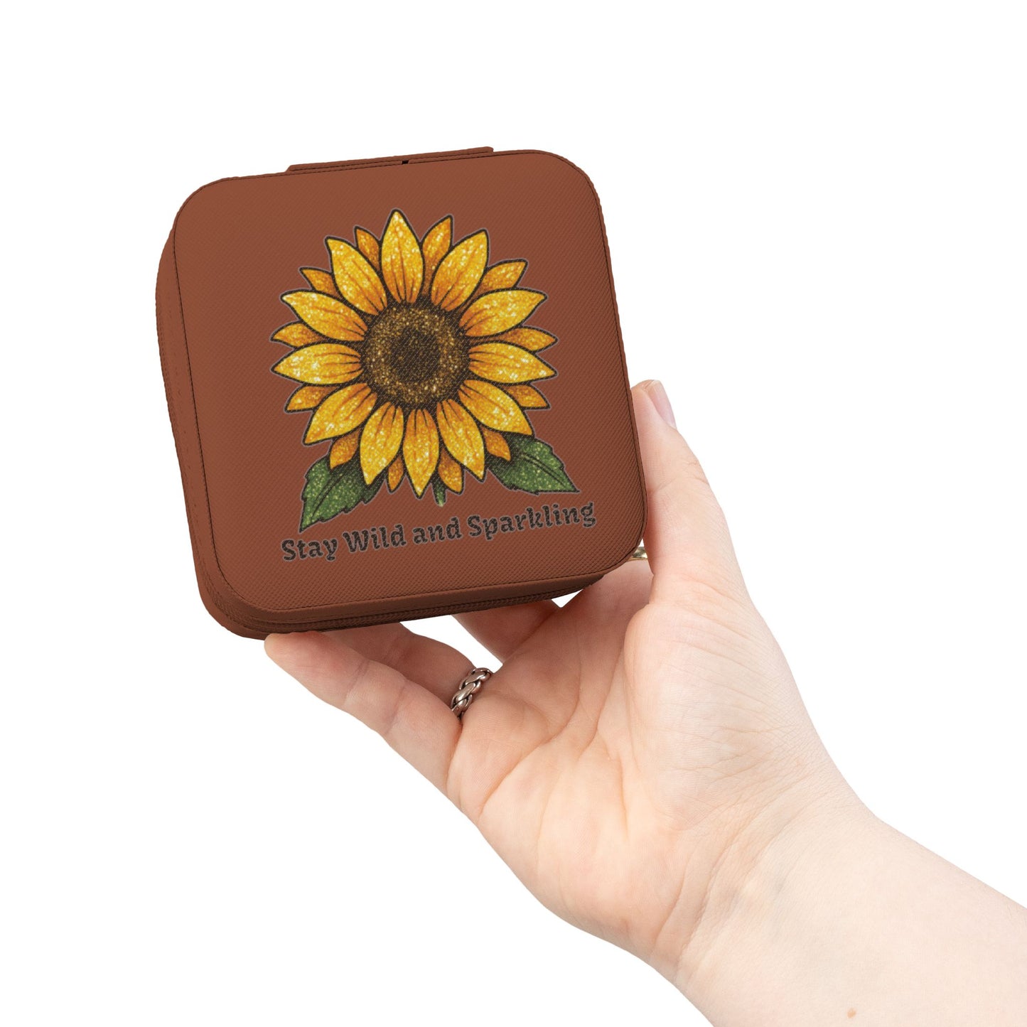 Sunflower Jewelry Travel Case — "Stay Wild and Sparkling" Compact Organizer