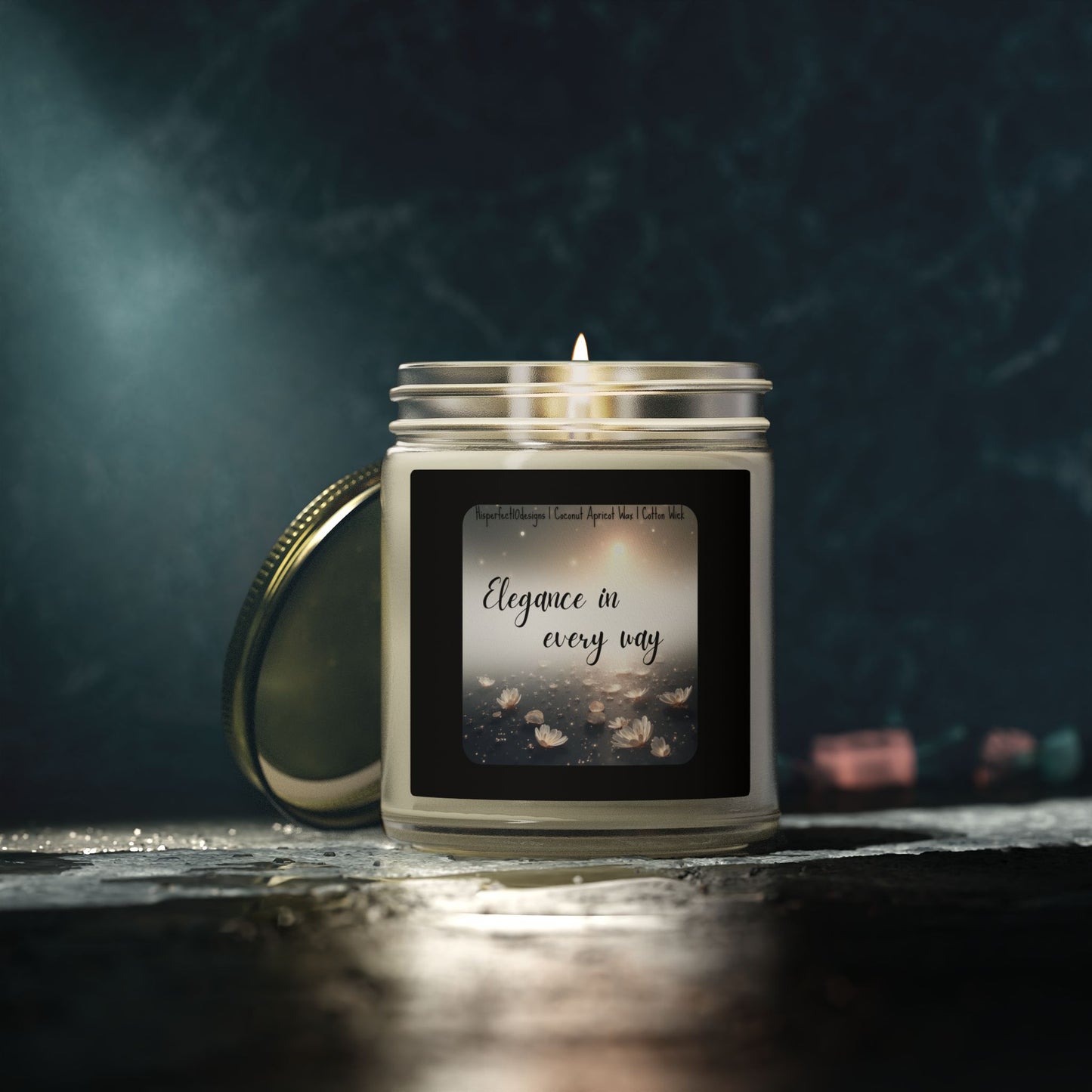 Scented Candle — Coconut Apricot Wax, "Elegance in every way" (9oz)