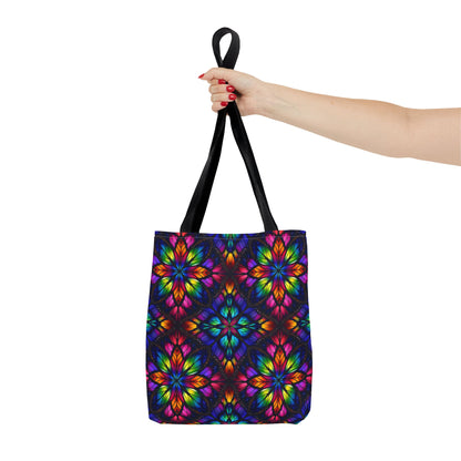 Kaleidoscope Floral Tote Bag — Vibrant Rainbow Boho All-Over Print