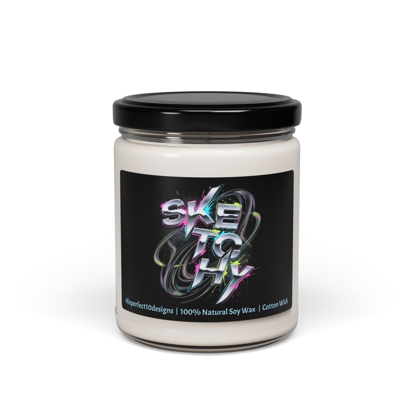 Scented Soy Candle, 9oz Jar | Melted Kinetic Typography | Psychedelic Glitch Text