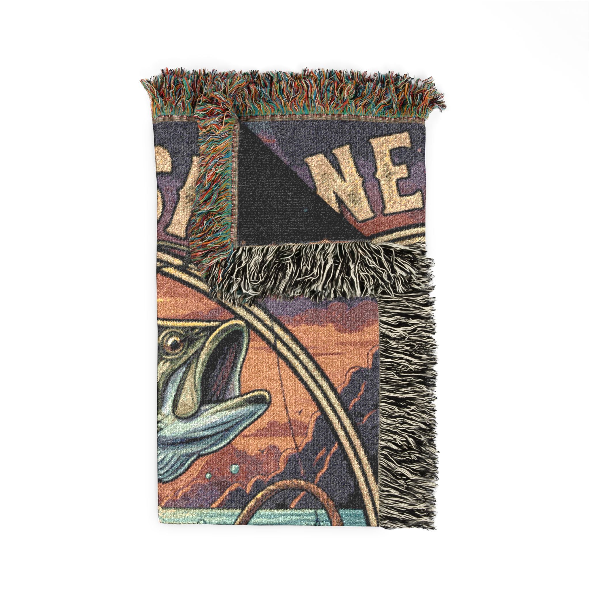 Gone Fishin' Woven Throw Blanket — Vintage Fishing Cabin Decor