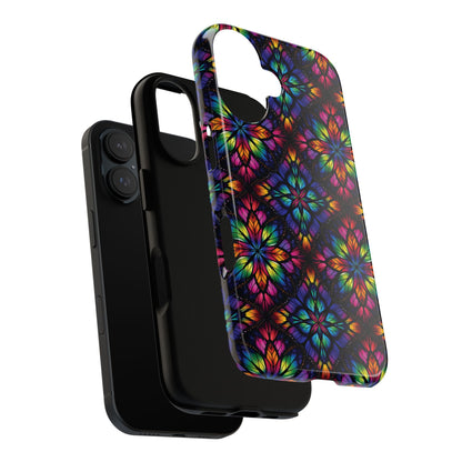 iPhone 16 and 17 - Stained Glass Kaleidoscope Tough Phone Case — Colorful Floral Protective Cover