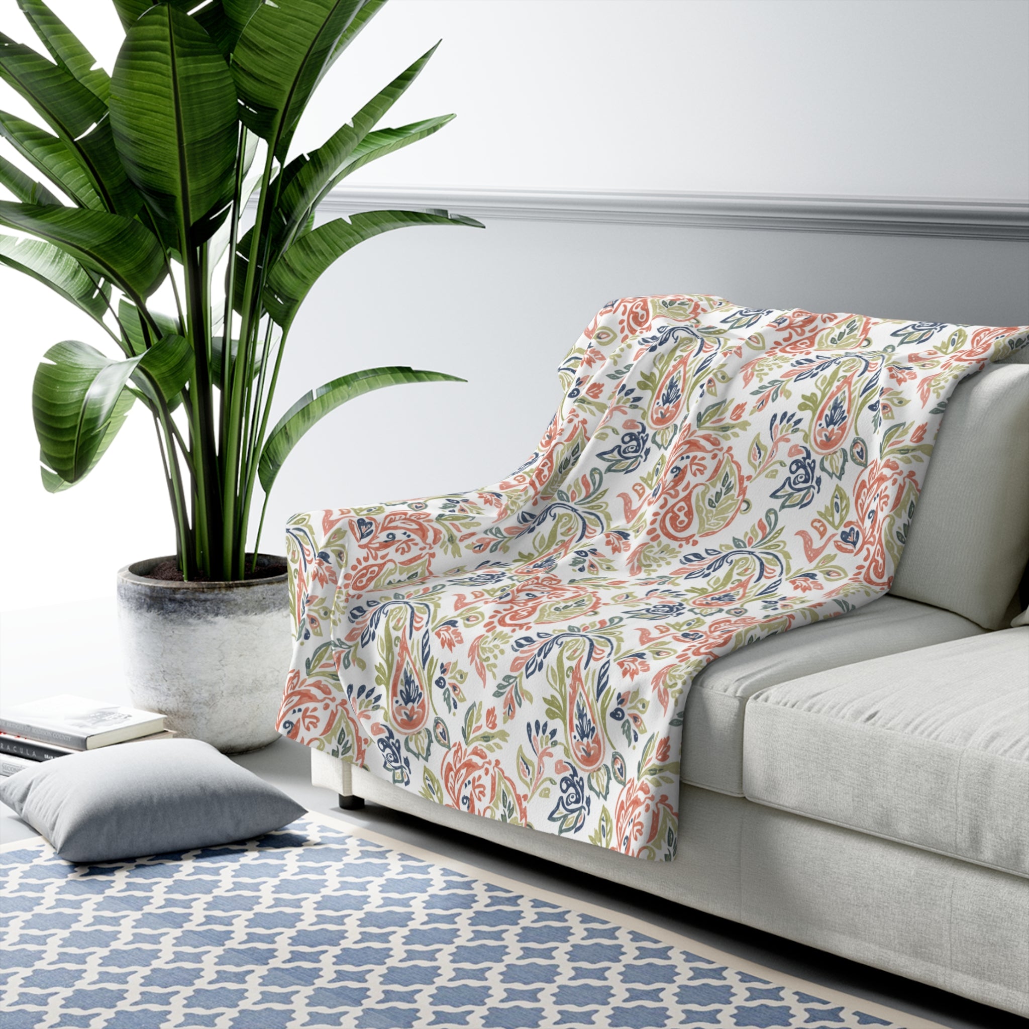 Floral Paisley Sherpa Blanket — Cozy Fleece Throw for Living Room & Gifts