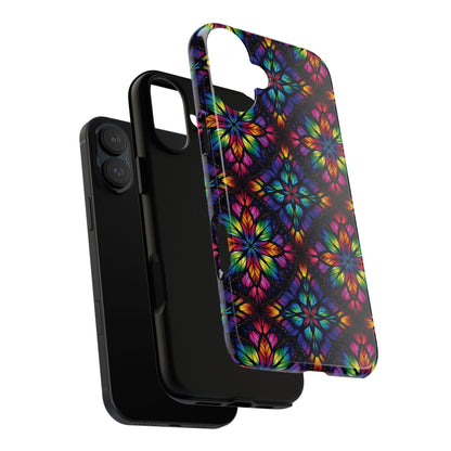 iPhone 16 and 17 - Stained Glass Kaleidoscope Tough Phone Case — Colorful Floral Protective Cover