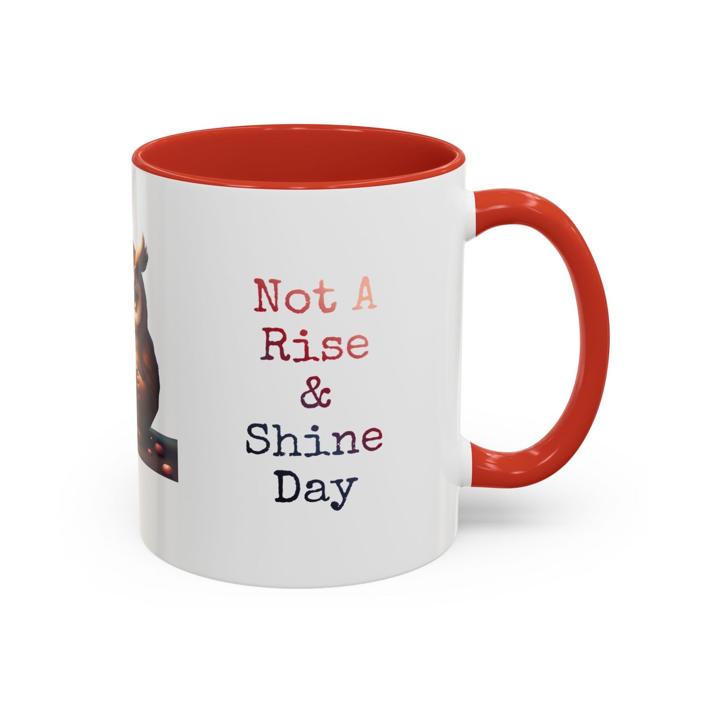 Coffee Mug — "Not A Rise & Shine Day"  —  Owl Accent Mug (11/15 oz) — Funny Morning Coffee Cup