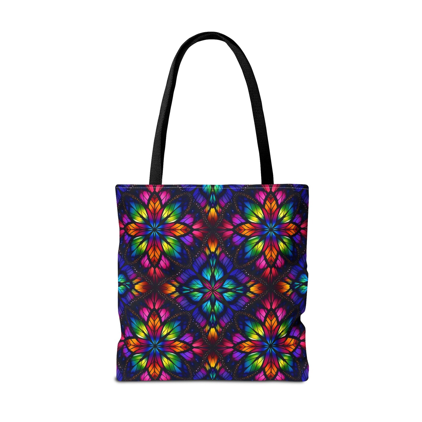 Kaleidoscope Floral Tote Bag — Vibrant Rainbow Boho All-Over Print