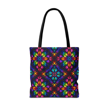 Kaleidoscope Floral Tote Bag — Vibrant Rainbow Boho All-Over Print