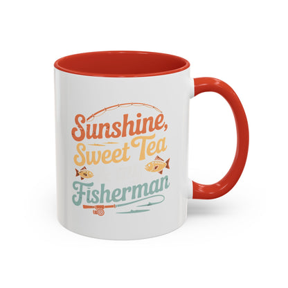 Ceramic Coffee Mug — "Sunshine, Sweet Tea, and my Fisherman" Retro Fishing Accent Mug