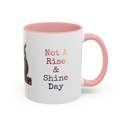 Coffee Mug — "Not A Rise & Shine Day"  —  Owl Accent Mug (11/15 oz) — Funny Morning Coffee Cup
