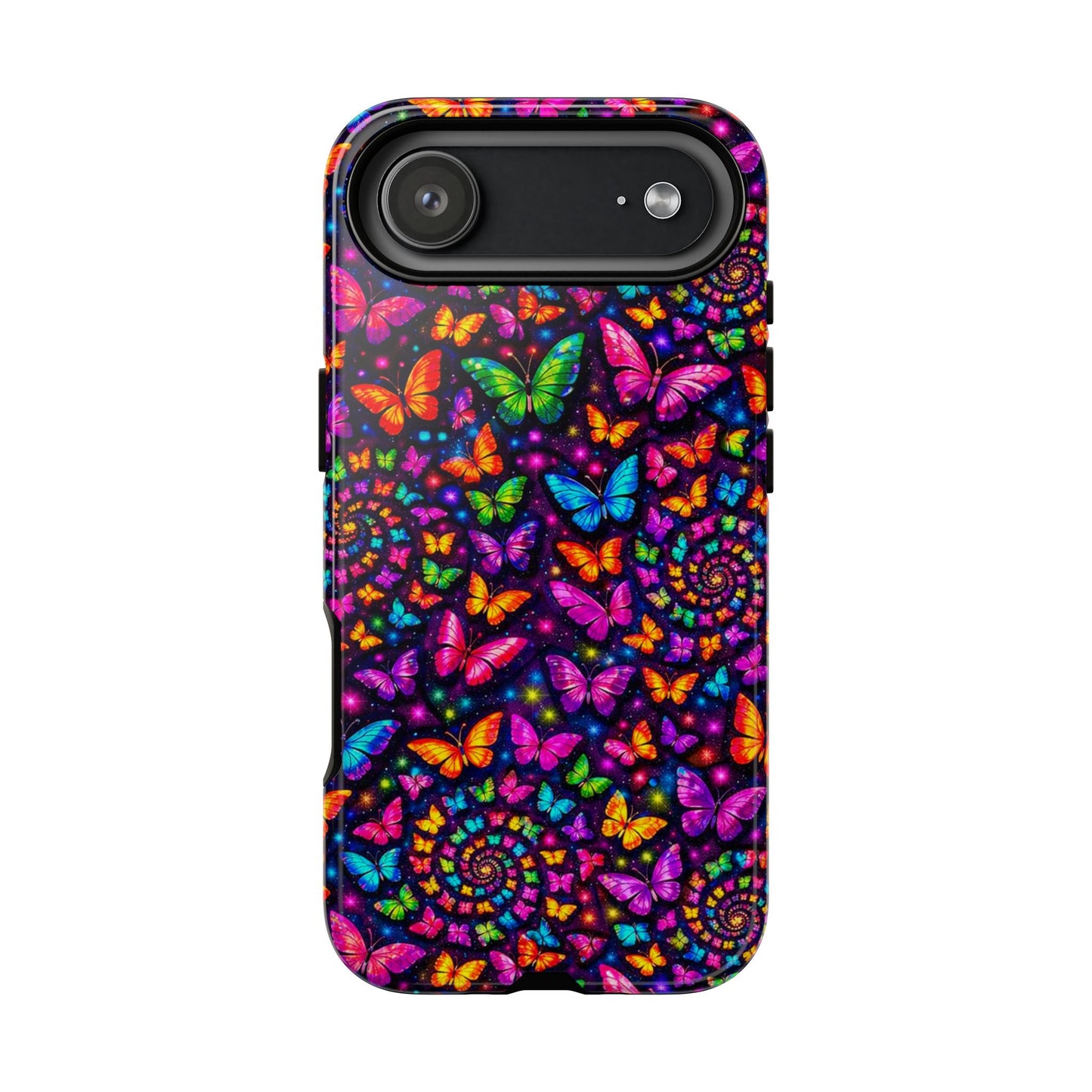 iPhone 17 Tough Phone Case — Vibrant Psychedelic Butterfly Protective Cover
