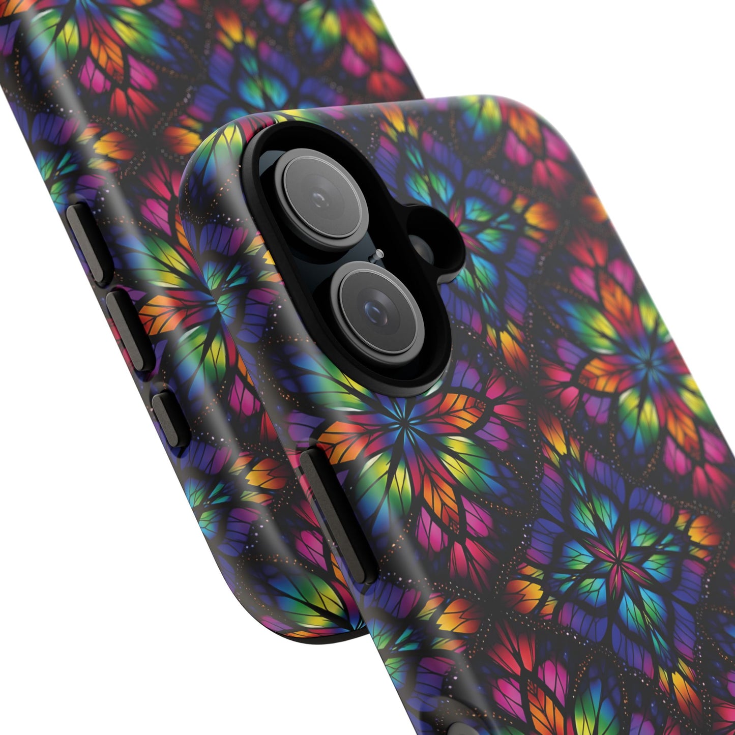 iPhone 16 and 17 - Stained Glass Kaleidoscope Tough Phone Case — Colorful Floral Protective Cover