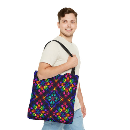 Kaleidoscope Floral Tote Bag — Vibrant Rainbow Boho All-Over Print
