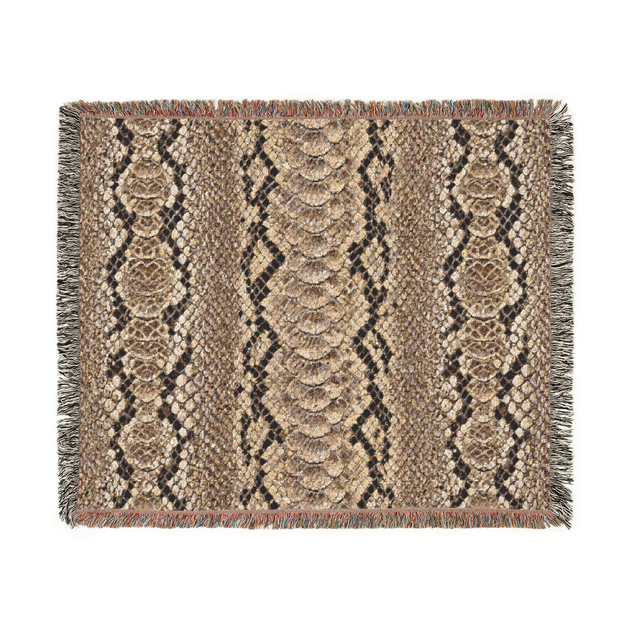 Woven Blanket — Neutral Snake Skin Pattern Throw for Living Room, Boho Farmhouse Decor