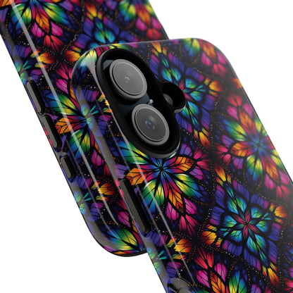 iPhone 16 and 17 - Stained Glass Kaleidoscope Tough Phone Case — Colorful Floral Protective Cover
