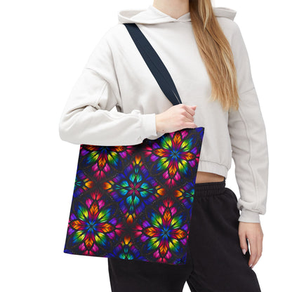Kaleidoscope Floral Tote Bag — Vibrant Rainbow Boho All-Over Print