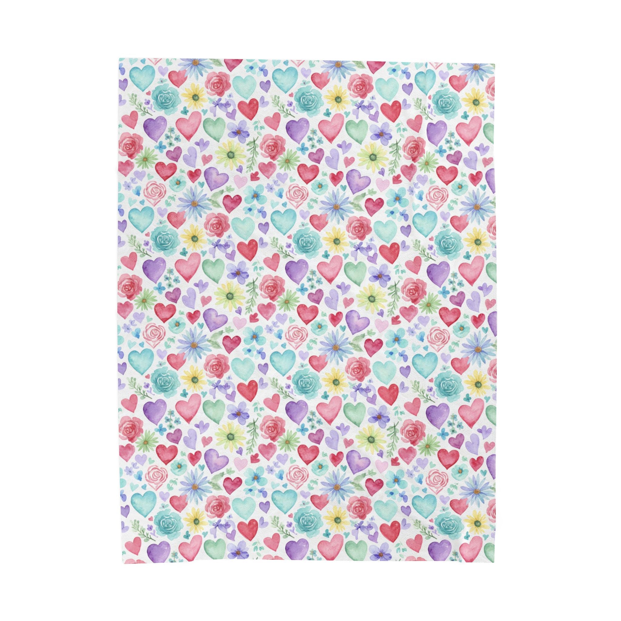 Heart Watercolor Velveteen Plush Blanket — Cozy Pastel Hearts Throw
