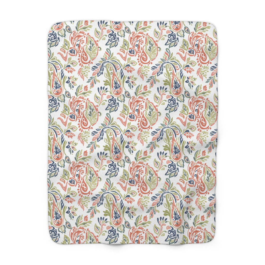 Floral Paisley Sherpa Blanket — Cozy Fleece Throw for Living Room & Gifts