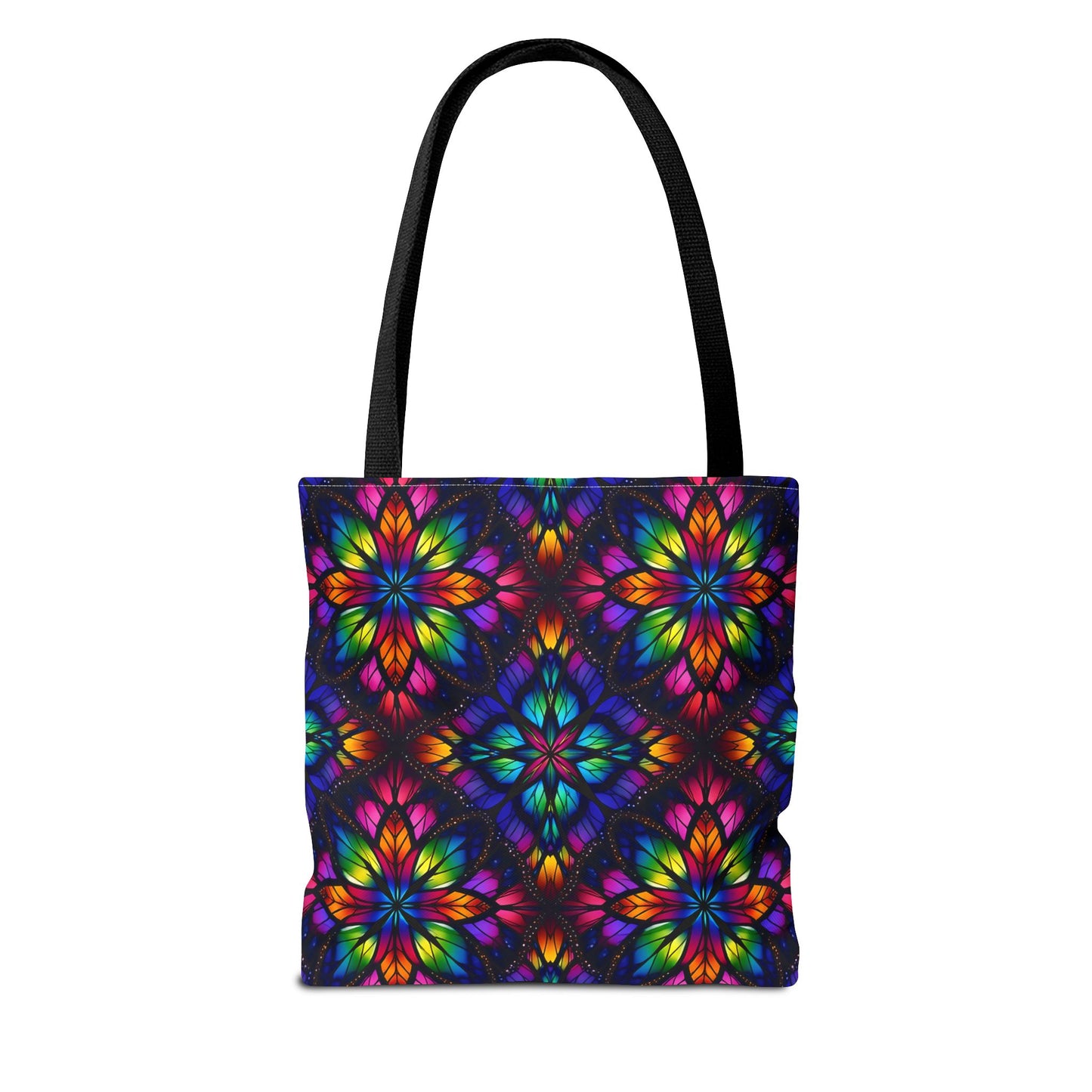 Kaleidoscope Floral Tote Bag — Vibrant Rainbow Boho All-Over Print