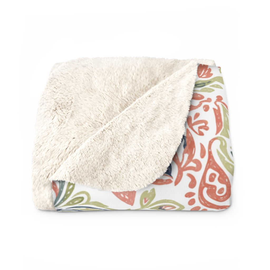 Floral Paisley Sherpa Blanket — Cozy Fleece Throw for Living Room & Gifts