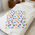 Velveteen Plush Blanket — Colorful Rainbow Paw Print Plush Throw for Pet Lovers