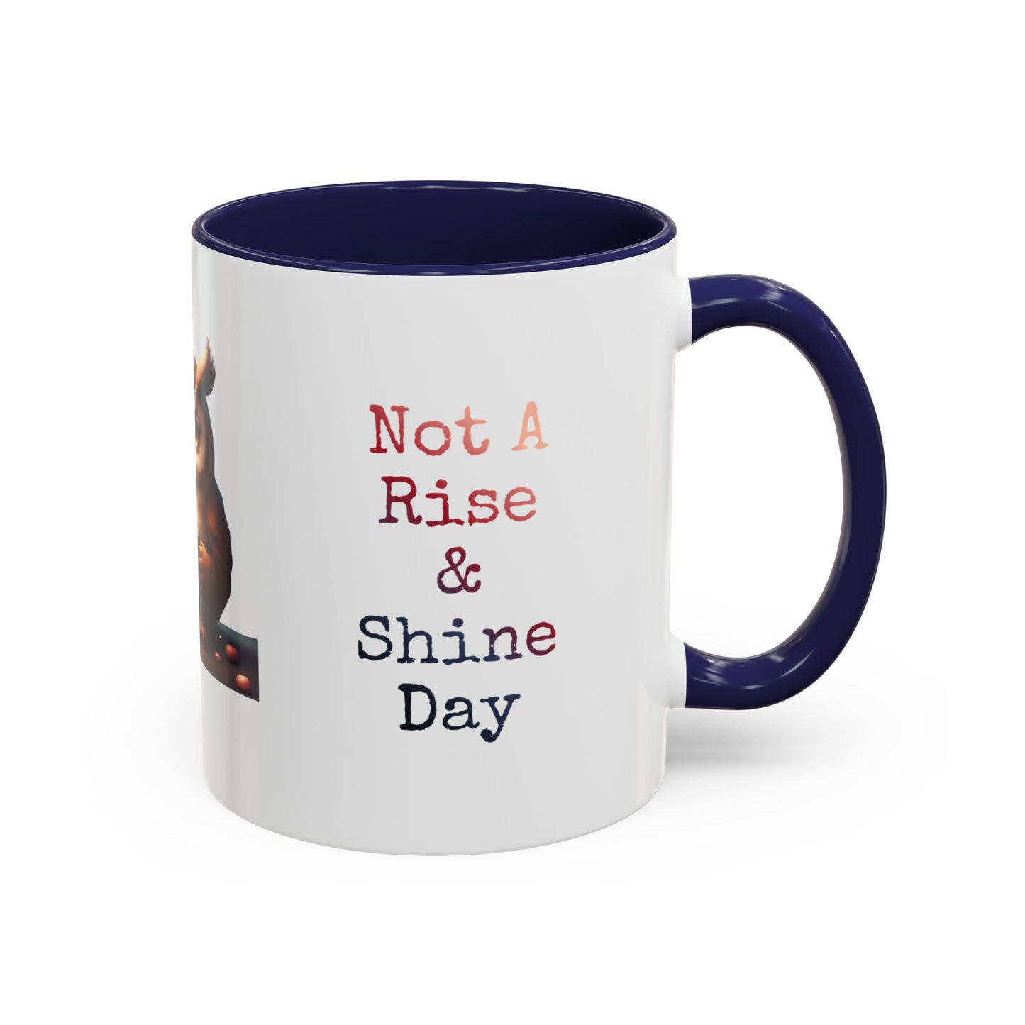 Coffee Mug — "Not A Rise & Shine Day"  —  Owl Accent Mug (11/15 oz) — Funny Morning Coffee Cup