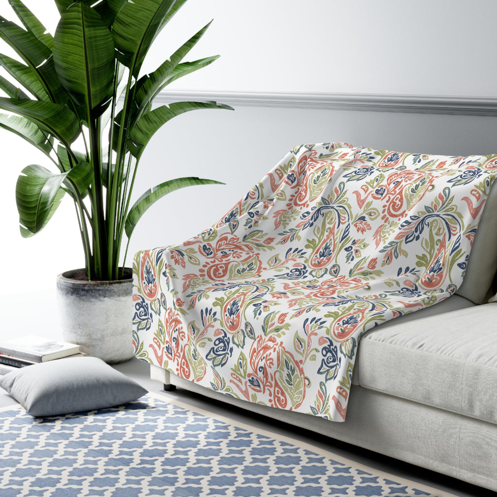 Floral Paisley Sherpa Blanket — Cozy Fleece Throw for Living Room & Gifts