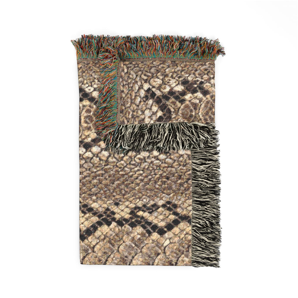Woven Blanket — Neutral Snake Skin Pattern Throw for Living Room, Boho Farmhouse Decor