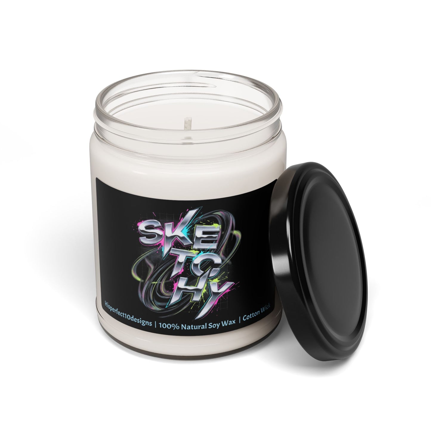 Scented Soy Candle, 9oz Jar | Melted Kinetic Typography | Psychedelic Glitch Text