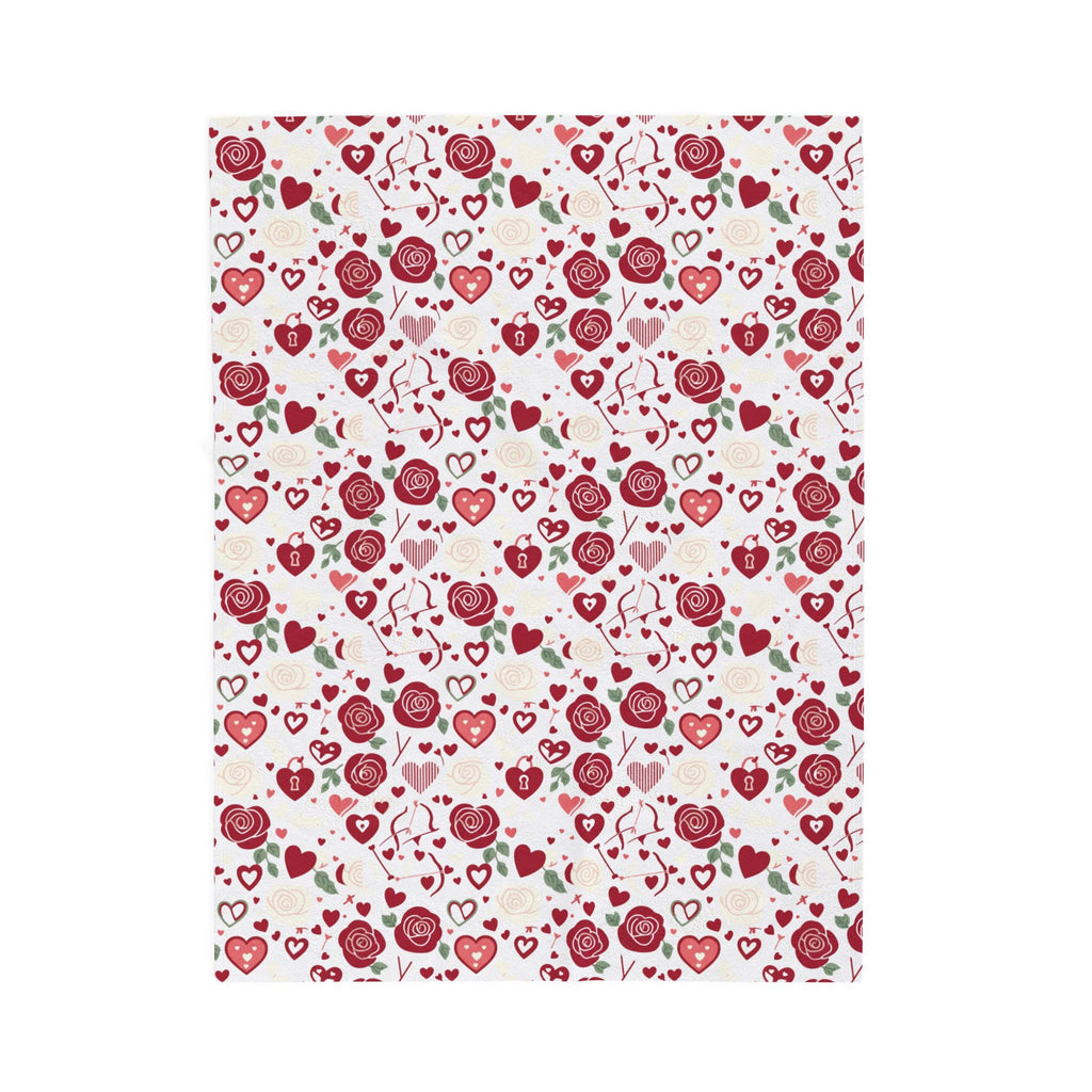 Valentine Rose & Hearts Velveteen Plush Blanket — Cozy Romantic Throw for Valentine's Day