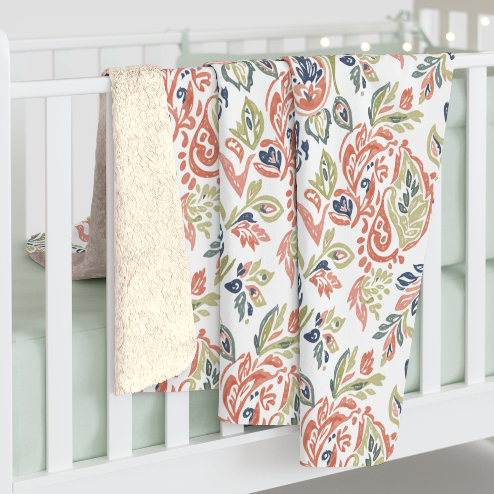 Floral Paisley Sherpa Blanket — Cozy Fleece Throw for Living Room & Gifts