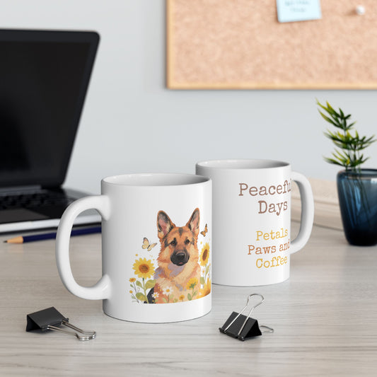 Ceramic Mug — "Peaceful Days" — German Shephard Coffee Cup (11oz/15oz)