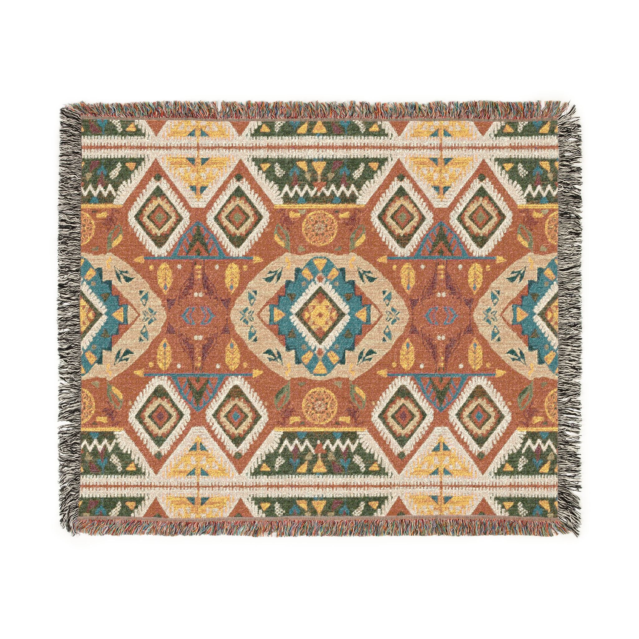 Boho Woven Blanket — Lightweight Pattern Throw for Living Room & Patio