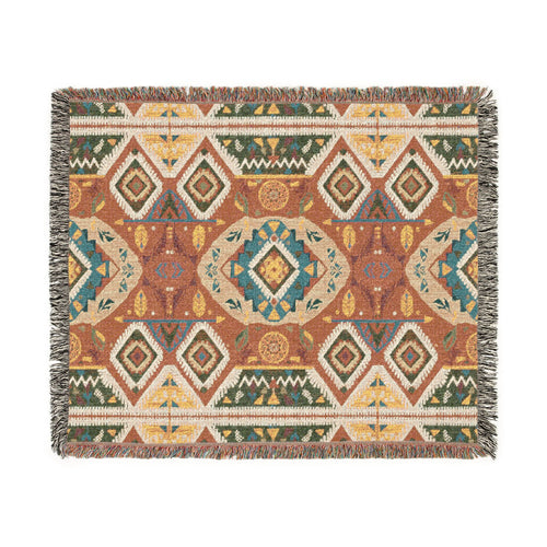 Boho Woven Blanket — Lightweight Pattern Throw for Living Room & Patio