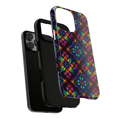 iPhone 16 and 17 - Stained Glass Kaleidoscope Tough Phone Case — Colorful Floral Protective Cover