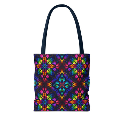 Kaleidoscope Floral Tote Bag — Vibrant Rainbow Boho All-Over Print