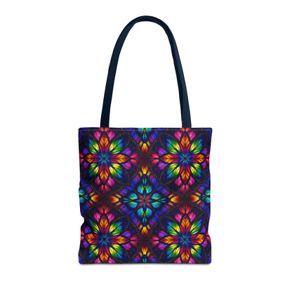 Kaleidoscope Floral Tote Bag — Vibrant Rainbow Boho All-Over Print